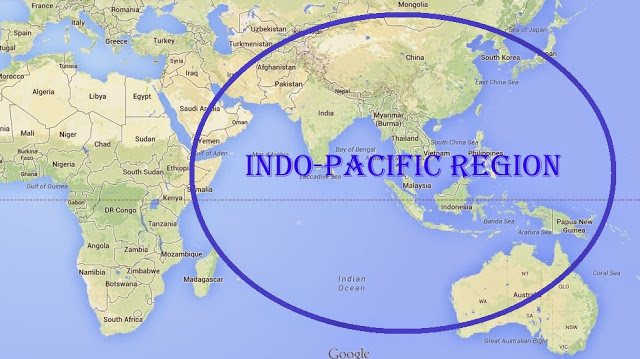 Kart over indopasifiske region slik indias president Modi har definert den