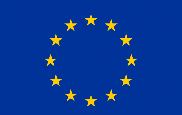 EUs flagg. 12 gullfargede stjerner i sirkel på blå bakgrunn.