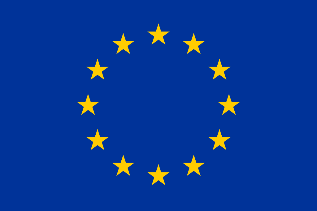EUs flagg. 12 gullfargede stjerner i sirkel på blå bakgrunn.