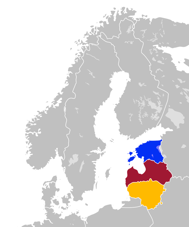 Kart over Nord-Europa, med de baltiske land uthevet.