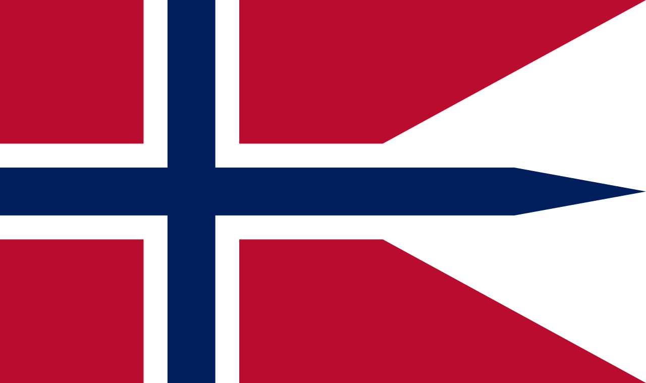 Norsk flagg med splitt på høyre kortside