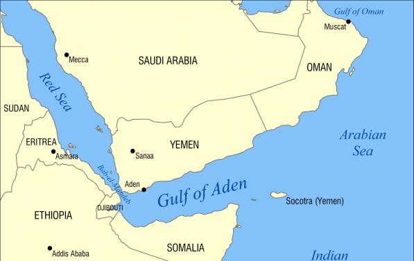 Kart over Adenbukta mellom Afrikas horn og den arabiske halvøy