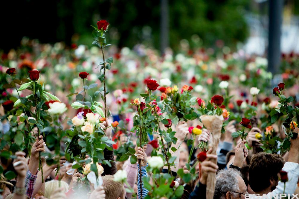 Bilde fra rosetogene i oslo etter terrorangrepene 22.juli 2011