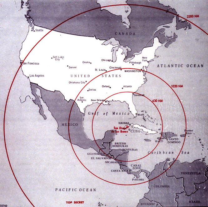 Kart over radiusen for missiler under Den kalde krigen