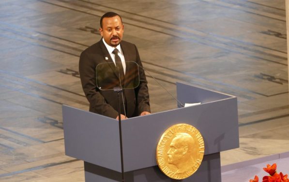 etiopias statleder på talerstolen under Nobelsfredspris