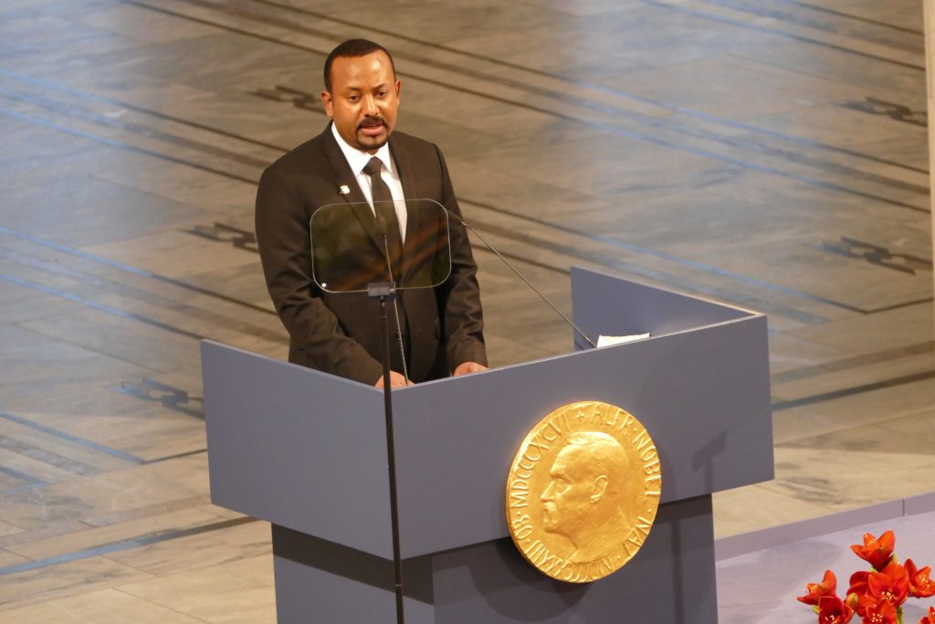 etiopias statleder på talerstolen under Nobelsfredspris