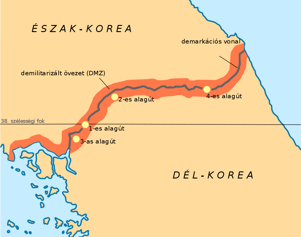 Kart over Koreahalvøyen med delingen