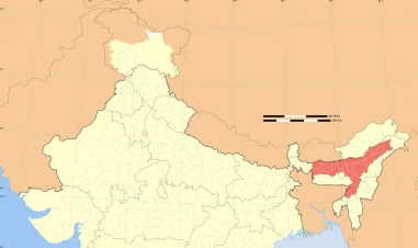 Kart over India med Assam markert i rødt