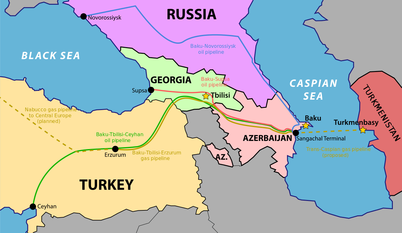 Kart over oljerørsledninger i Aserbajdsjan