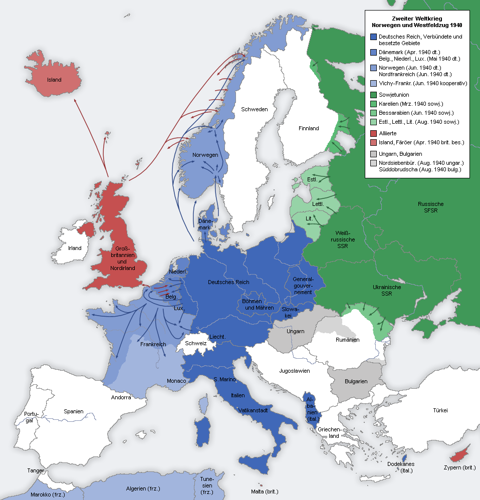Kart over Europa i lys av Den andre verdenskrig