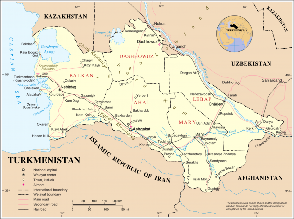 Kart over Turkmenistan og grenselandene