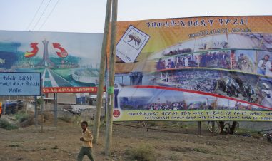 To reklameskilt for henholdsvis EPRDC og TPLF.