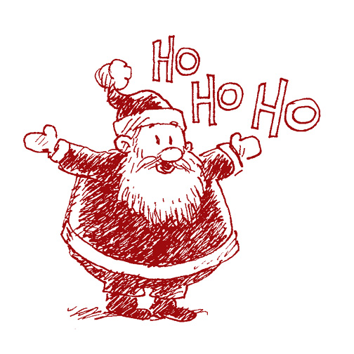 En smilende julenisse sier 'ho, ho, ho'.
